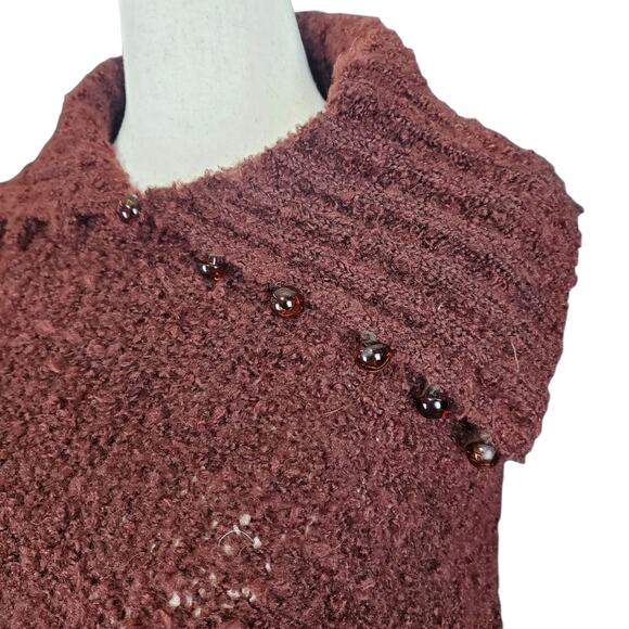 Brown Y2k Knit Button Detail Poncho - One Size - Picture 2 of 5